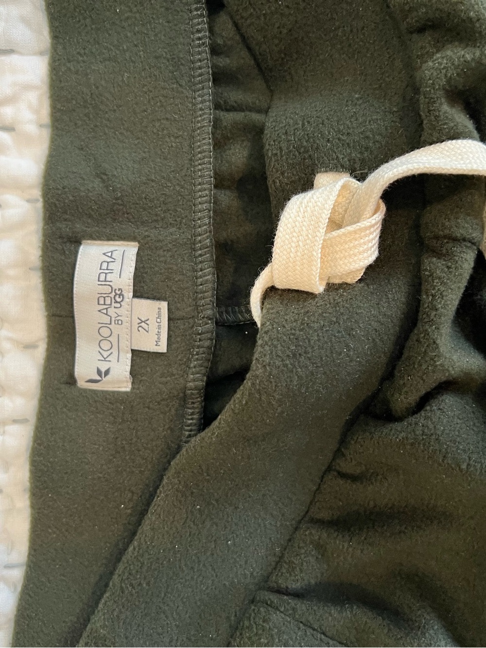 Koolaburra Olive Green Fleece Joggers with Cream Drawstring - Picture 3 of 4